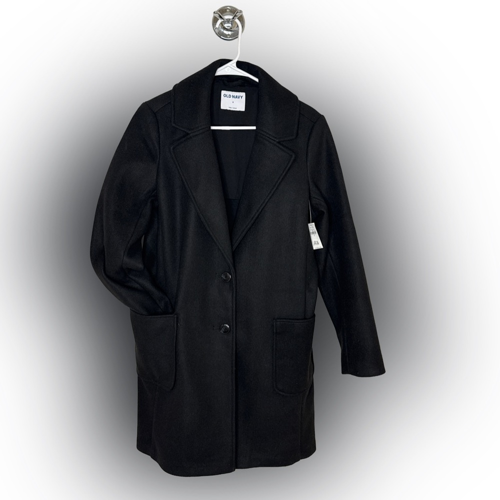 OLD NAVY NWT Versatile Coat Women's Small Black Button Collar Long Dark Academia